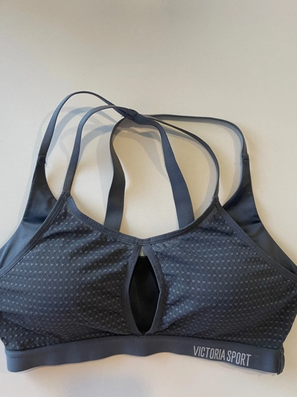 Victoria Sport Gray Strappy Keyhole Performance Sports Bra • 34C - Picture 3 of 7
